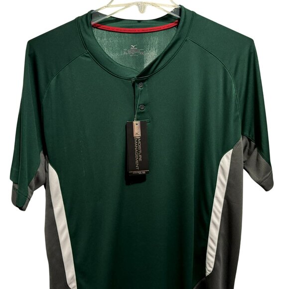 Mizuno Mens Jersey 2XL Green Elite 2 Button Crew Neck Short Sleeve Jersey NWT - Picture 2 of 8